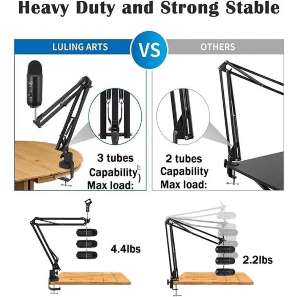 Boom Arm Suspension Mic Heavy Duty Microphone Arm for Blue Yeti, Hyperx Quadcast